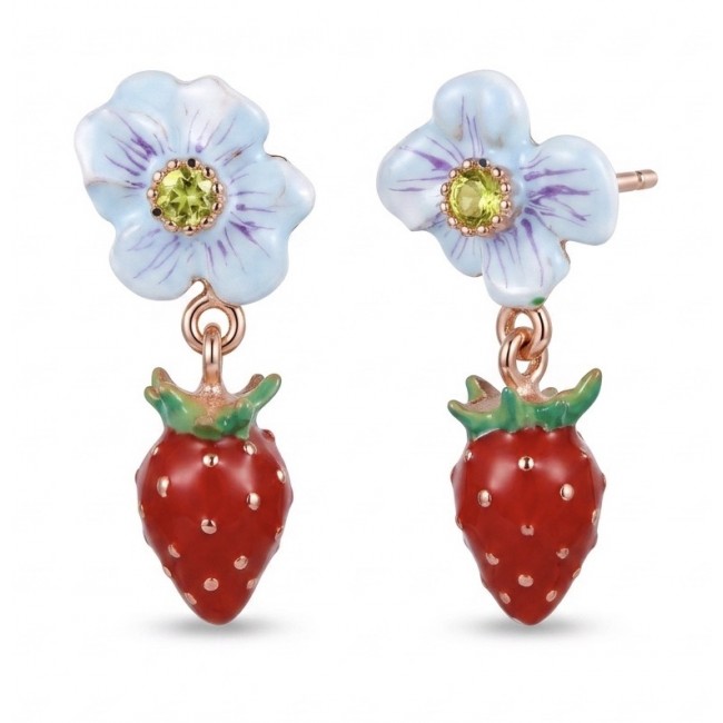 Strawberry - Enamel 14K Rose Gold over .925 Sterling Silver .925 Sterling Silver Earrings
