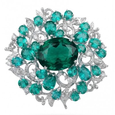 An Large 55.8 carat Vintage style Chrom Diopside from Eastern Siberia .925 Sterling Silver DIPPED IN RHODIUM handmade LARGE Pendant - Brooch