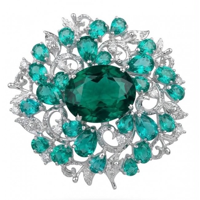 An Large 55.8 carat Vintage style Chrom Diopside from Eastern Siberia .925 Sterling Silver DIPPED IN RHODIUM handmade LARGE Pendant - Brooch