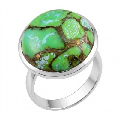 Green Copper Turquoise .925 Sterling Silver ring; s. 9