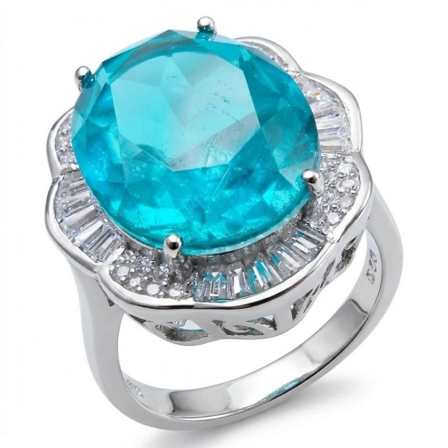 ART DECO Deep Blue 22.8 carat Paraiba Tourmaline .925 Sterling Silver handcrafted ring size 6