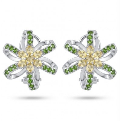 Wise Bliss Authentic 8.5 carat Chrome Diopside rhodium over .925 Sterling Silver handmade earrings