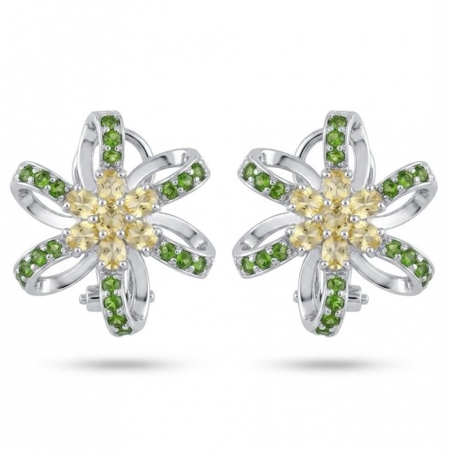 Wise Bliss Authentic 8.5 carat Chrome Diopside rhodium over .925 Sterling Silver handmade earrings