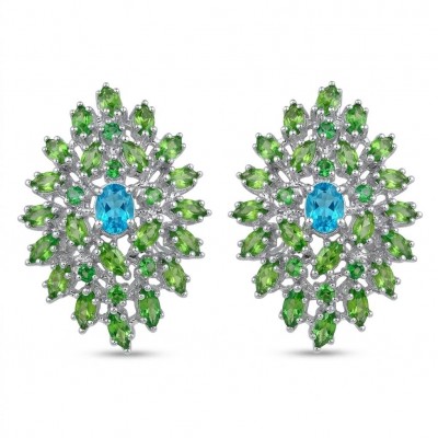 Fiammetta oval cut 4.2 carat Paraiba Tourmaline Tsavorite Garnet .925 Sterling Silver entirely handmade earrings