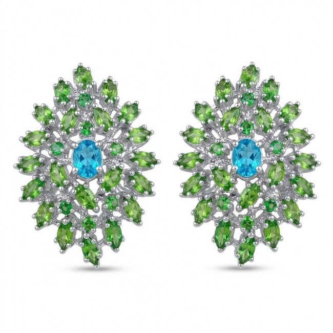 Fiammetta oval cut 4.2 carat Paraiba Tourmaline Tsavorite Garnet .925 Sterling Silver entirely handmade earrings
