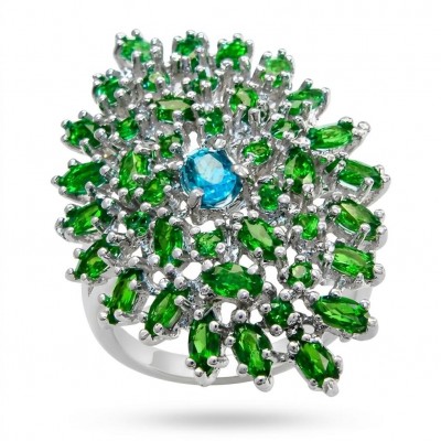 Fiammetta oval cut 2.2 carat Paraiba Tourmaline Tsavorite Garnet .925 Sterling Silver entirely handmade Ring size 8