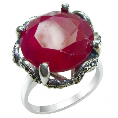 Carmen Natural 22.4 carat Ruby .925 Sterling Silver dipped in rhodium handmade Large Statement Ring size 10
