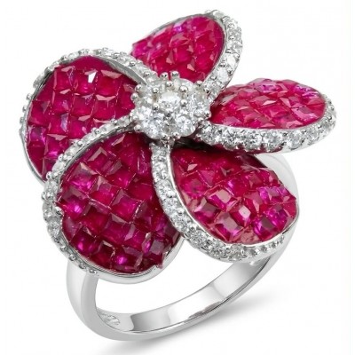 Born to Glam Floral design authentic 10.2 carat Ruby .925 Silver handcrafted Ring s. 7