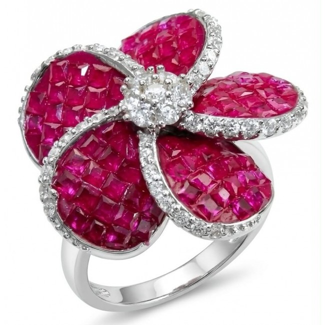 Born to Glam Floral design authentic 10.2 carat Ruby .925 Silver handcrafted Ring s. 7