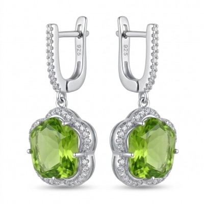 Green Clover 10.9 carat authentic Brazilian Peridot .925 Sterling Silver Handcrafted Statement Earrings