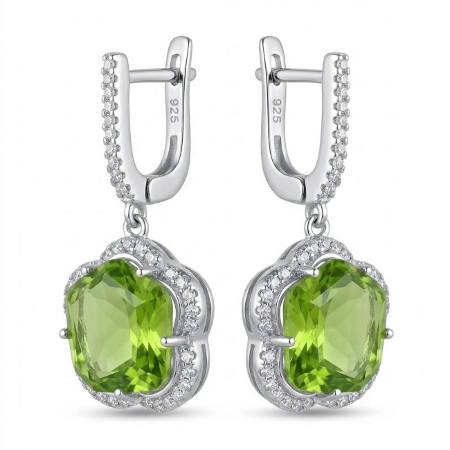 Green Clover 10.9 carat authentic Brazilian Peridot .925 Sterling Silver Handcrafted Statement Earrings