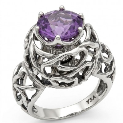 20.5 carat Amethyst .925 Sterling Silver Handcrafted Brutalist Ring size 8 1/2