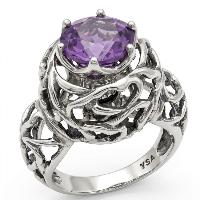 20.5 carat Amethyst .925 Sterling Silver Handcrafted Brutalist Ring size 8 1/2