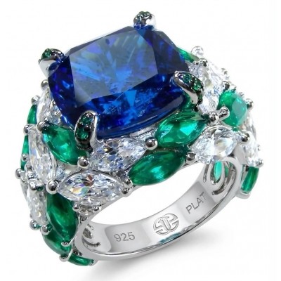 Nautilius 29.2 carat authentic Sapphire Chrome Diopside .925 Sterling Silver handcrafted Statement Ring size 7 1/4