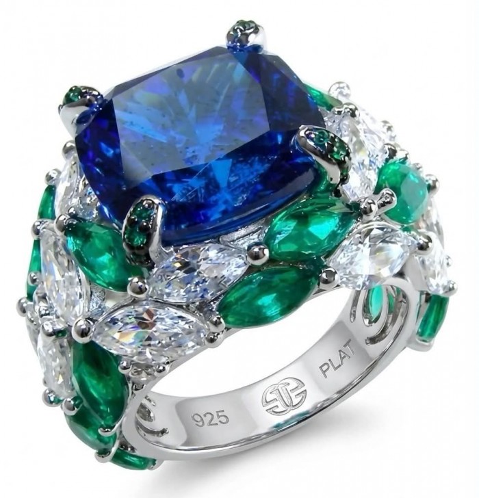 Nautilius 29.2 carat authentic Sapphire Chrome Diopside .925 Sterling Silver handcrafted Statement Ring size 7 1/4