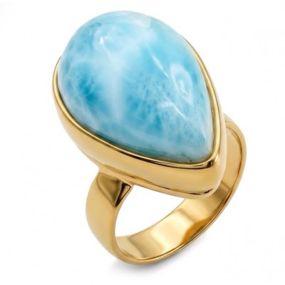 Blue Perfection Top QUALITY Blue Larimar 18K Gold over .925 Sterling Silver handmade Large ring size 8 adjustable