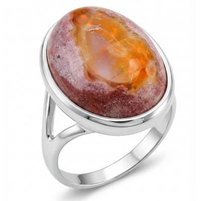 Queen of Fire best quality 18.4 carat Mexican Opal .925 Sterling Silver handmade ring 8 1/4