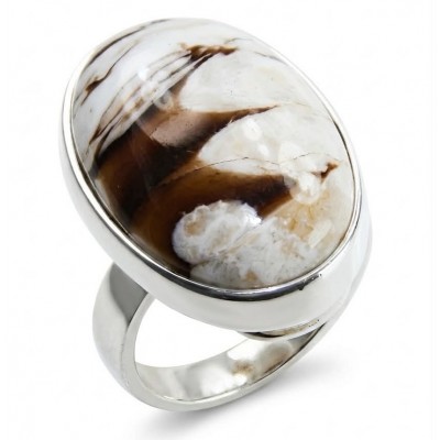 Exotic Petrified Palm Wood .925 Sterling Silver LARGE Ring size 7 adjustable