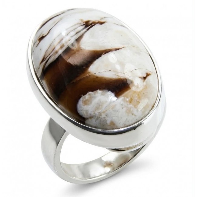 Exotic Petrified Palm Wood .925 Sterling Silver LARGE Ring size 7 adjustable