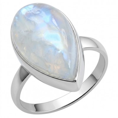 Rainbow Moonstone .925 Sterling Silver handmade ring s. 7 1/2