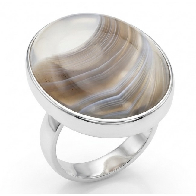 Simplicity Scentic Botswana Agate .925 Sterling Silver handcrafted Ring s. 8 adjustable