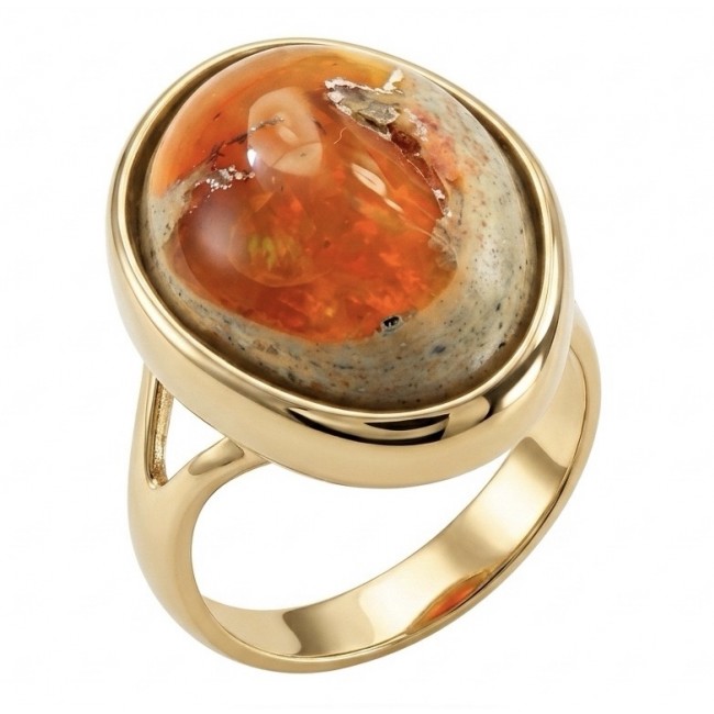 Western Beauty Genuine 24.2 carat Mexican Opal 22K Gold over .925 Sterling Silver handmade Ring size 8 1/4