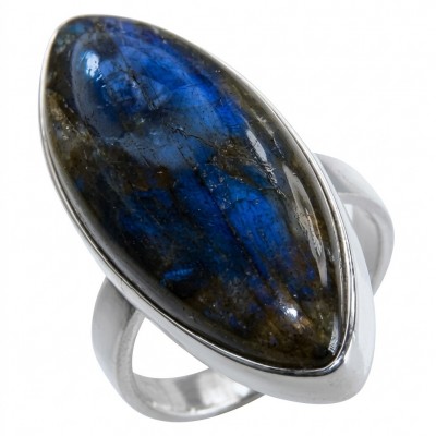Shimmering Natural Labradorite .925 Sterling Silver handcrafted Large ring size 8 adjustable