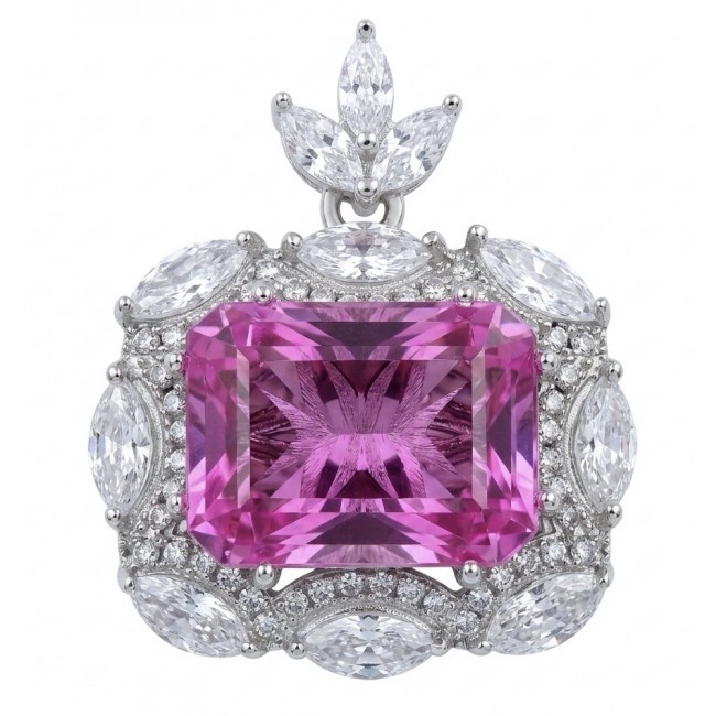 Vintage style boquette cut 12.8 carat Pink Sapphire .925 Sterling Silver DIPPED IN RHODIUM handmade Pendant