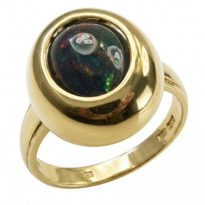 Authentic 11.2ct Black Opal 18K gold over .925 Sterling Silver brilliantly handcrafted ring s. 8 1/4