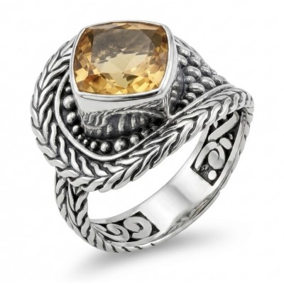 Solid 9.8 carat Genuine Citrine .925 Sterling Silver handcrafted ring size 7