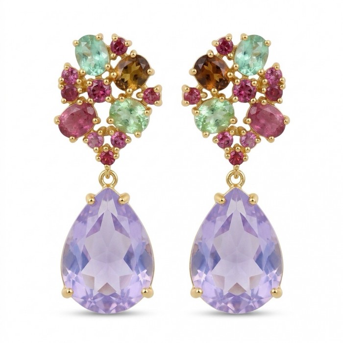 Lavender Beauty authentic 11.2 carat Amethyst 22K Gold over .925 Sterling Silver handcrafted earrings