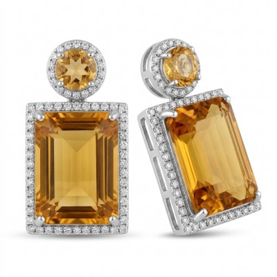 Summer Friday 17.8 carat Lemon Quartz rhodium over .925 Sterling Silver handcrafted Statement Earrings