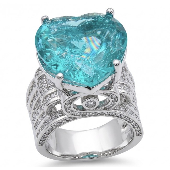 Titanic Memories - Heart 18.8 carat Green Topaz handcrafted Solid Statement Ring size 7