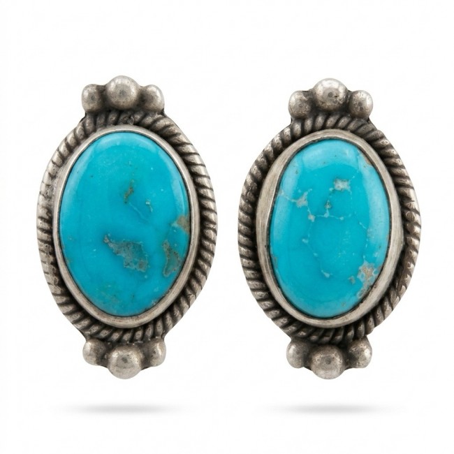 Great authentic Morenci Turquoise .925 Sterling Silver handcrafted Earrings