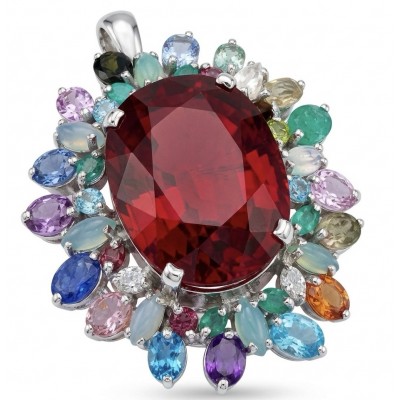 Luxury genuine 44.7 CARAT oval cut Red Topaz .925 Sterling Silver dipped in rhodium handmade Pendant Brooch