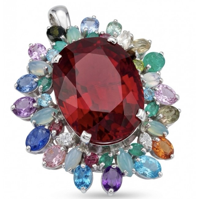 Luxury genuine 44.7 CARAT oval cut Red Topaz .925 Sterling Silver dipped in rhodium handmade Pendant Brooch