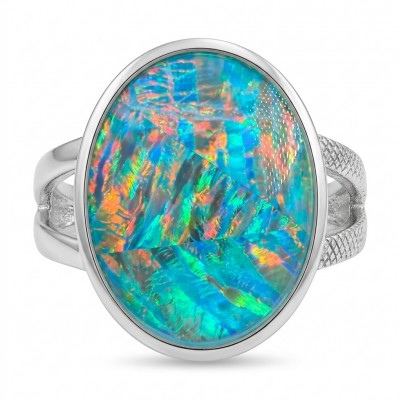 Endless Ocean Genuine 17.5 carat doublet Australian Opal .925 Sterling Silver handmade Ring size 6 1/4