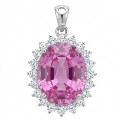 Incredible oval cut 15.8 carat Pink Sapphire .925 Sterling Silver handcrafted pendant