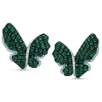 Incredible Butterflies genuine 15.5 CARAT Emerald .925 Sterling Silver handcrafted Earrings