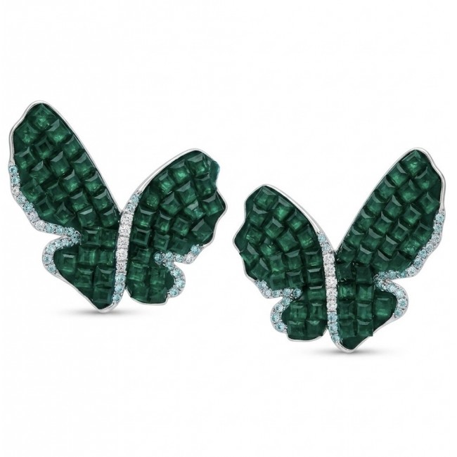Incredible Butterflies genuine 15.5 CARAT Emerald .925 Sterling Silver handcrafted Earrings