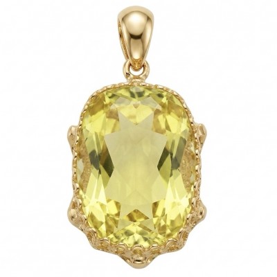 Baquette cut 10.3 carat Lemon Quartz 18K Gold over .925 Sterling Silver handcrafted pendant