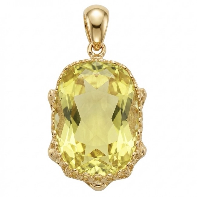 Baquette cut 10.3 carat Lemon Quartz 18K Gold over .925 Sterling Silver handcrafted pendant