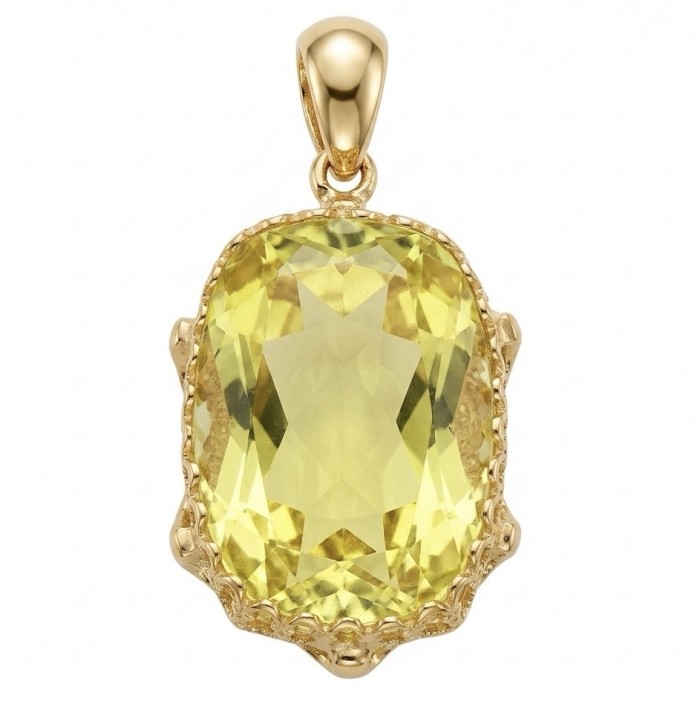 Baquette cut 10.3 carat Lemon Quartz 18K Gold over .925 Sterling Silver handcrafted pendant