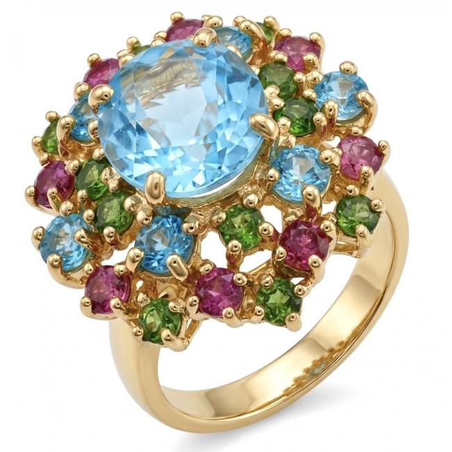 Atlantica - Authentic 9.8 carat Swiss Blue Topaz 22K Gold over .925 Sterling Silver handcrafted Statement ring size 8
