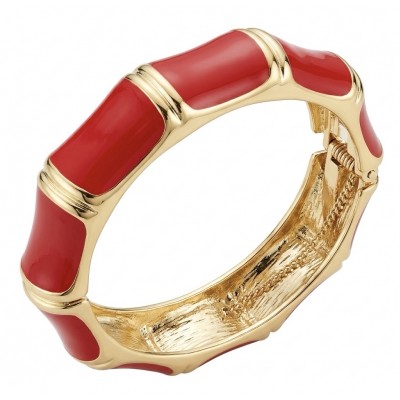 Red Enamel Vintage style Luxurious Golden Hinge Bangle Bracelet