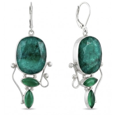 Born to Glam authentic 20.2 carat Colombian Emerald .925 Sterling Silver handcrafted earrings