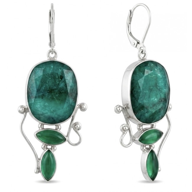 Born to Glam authentic 20.2 carat Colombian Emerald .925 Sterling Silver handcrafted earrings