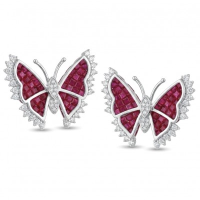 Real Beauty natural 11.9 carat mystery setting Ruby Butterflies .925 Sterling Silver handcrafted earrings