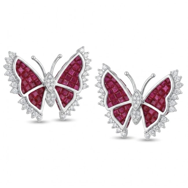 Real Beauty natural 11.9 carat mystery setting Ruby Butterflies .925 Sterling Silver handcrafted earrings