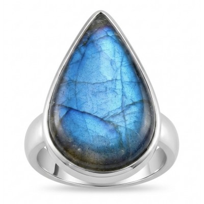 Shimmering Natural Labradorite .925 Sterling Silver handcrafted Large ring size 8 adjustable